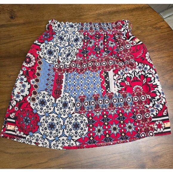 Red Blue Boho Elastic Waist Skirt S 100% Polyester Made In USA - Picture 9 of 13